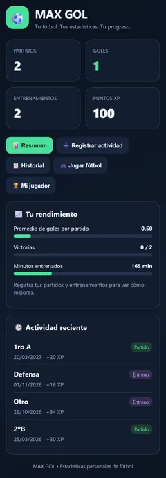 MAX GOL, app de fútbol creada por Mathias