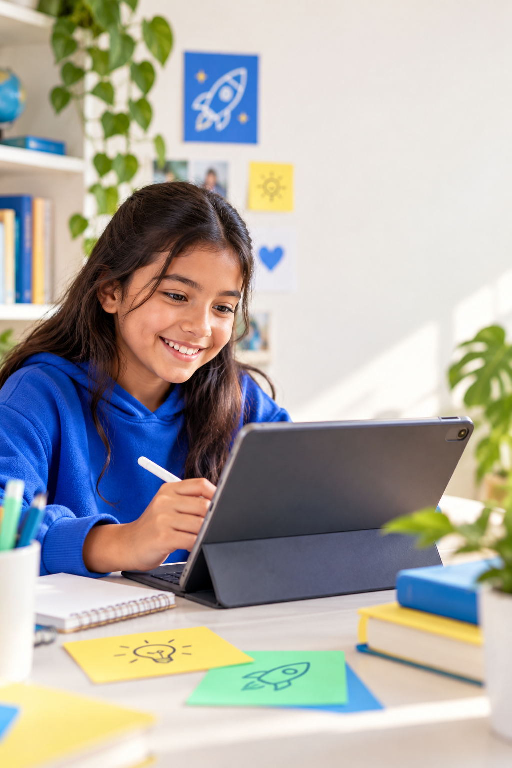 Niña creando un proyecto digital con una tablet